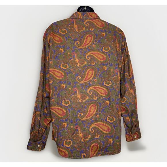 VTG Guess By Marciano Shirt Mens Med Floral Brown Paisley Made USA Button Pocket - Picture 3 of 7